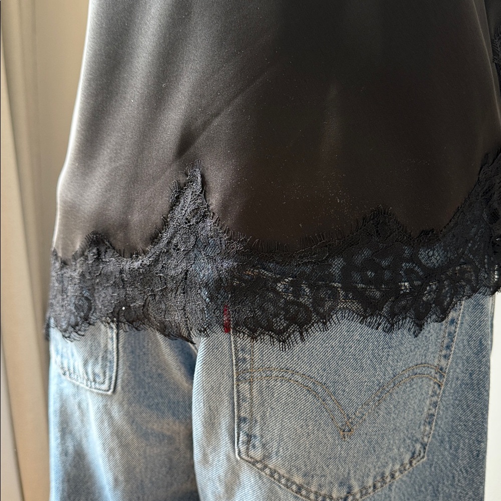 Zara Asymmetrical Black Lace Trim Cami Top - Picture 8 of 9